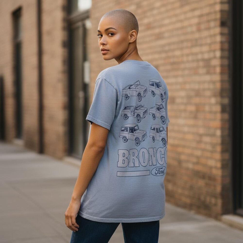 Light Blue Ford Bronco Truck Models Mineral Wash Short Sleeve Tee